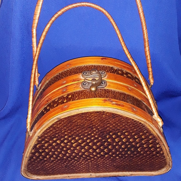 Handbags - Vintage handmade snakeskin wooden purse